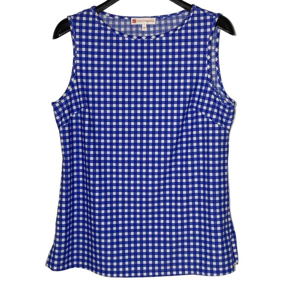 Jude Connally Checked Gingham Stretch Shell Tank Sz LG Layering Picnic Beach